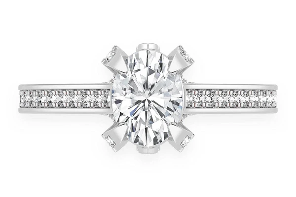 Chant - 1.00ct Oval Solitaire - Deluxe One Row Scallop - Diamond Engagement Ring - All Natural Vs Diamonds