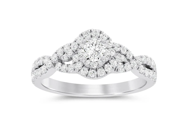 Round Double Halo Twisted Shank - Diamond Engagement Ring - All Natural