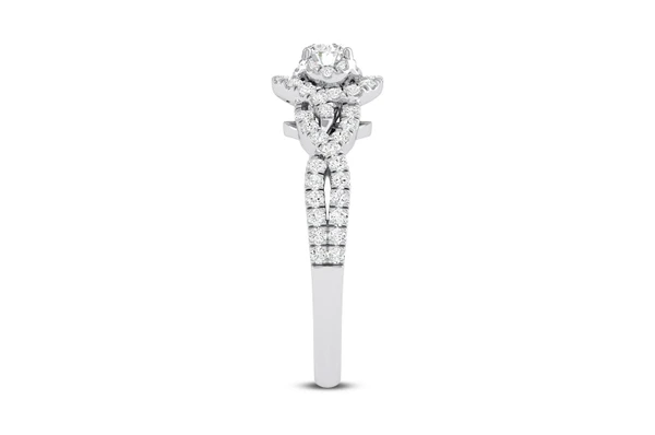 Round Double Halo Twisted Shank - Diamond Engagement Ring - All Natural