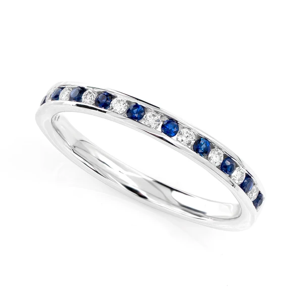 Sapphire And Diamond Channel Set Band Ring 14k Solid Gold 0.33ctw