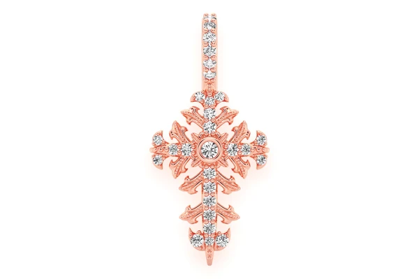 Filigree Cross Diamond Pendant 14k Solid Gold 0.50ctw