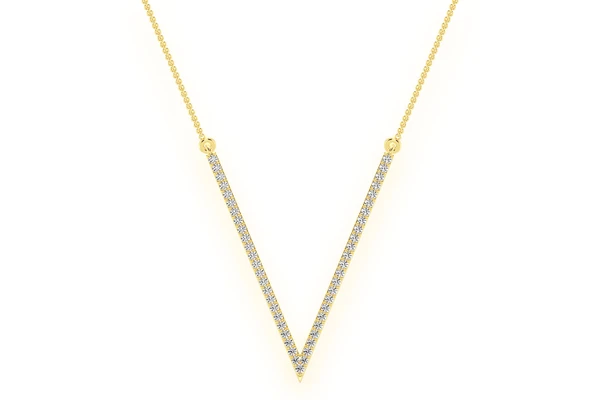 V Shape Diamond Necklace Connected 14k Solid Gold 0.33ctw