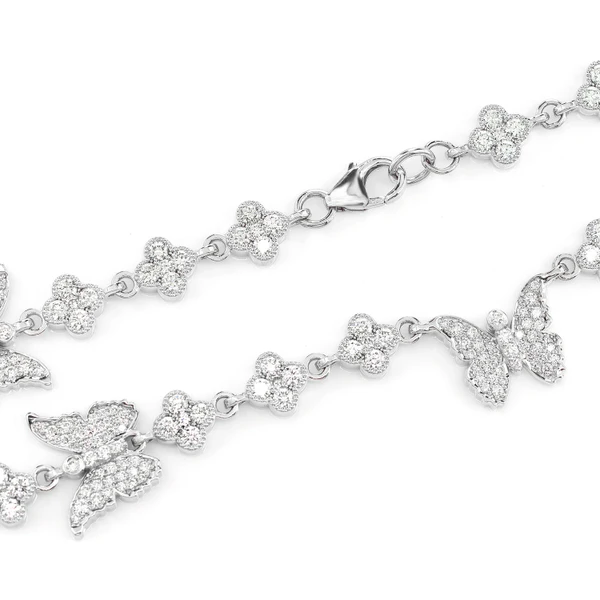 Butterfly Clover Diamond Station Chain 14k Solid Gold 7.20ctw