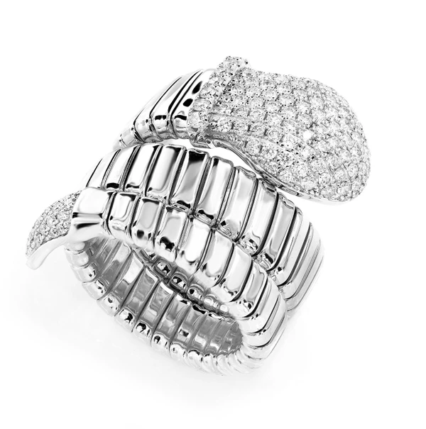 Diamond Wrap Around Snake Ring 14k Solid Gold 1.35ctw