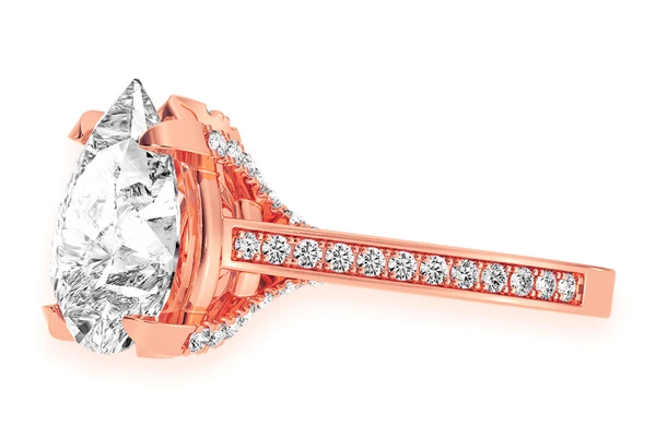 Chant - 3.00ct Pear Shape Solitaire - Deluxe One Row Scallop - Diamond Engagement Ring - Natural Diamonds