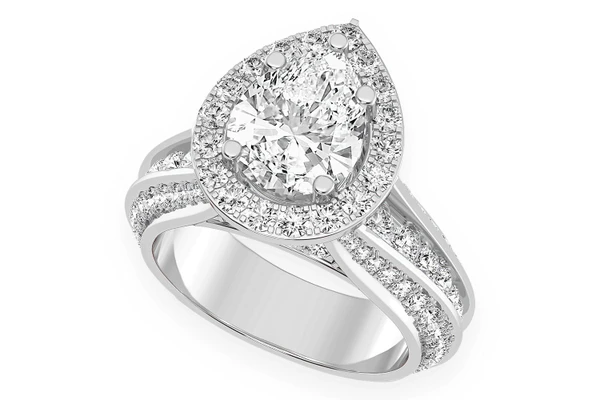 Monst - 2.00ct Pear Solitaire - Three Row Graduated Split Halo - Diamond Engagement Ring - All Natural