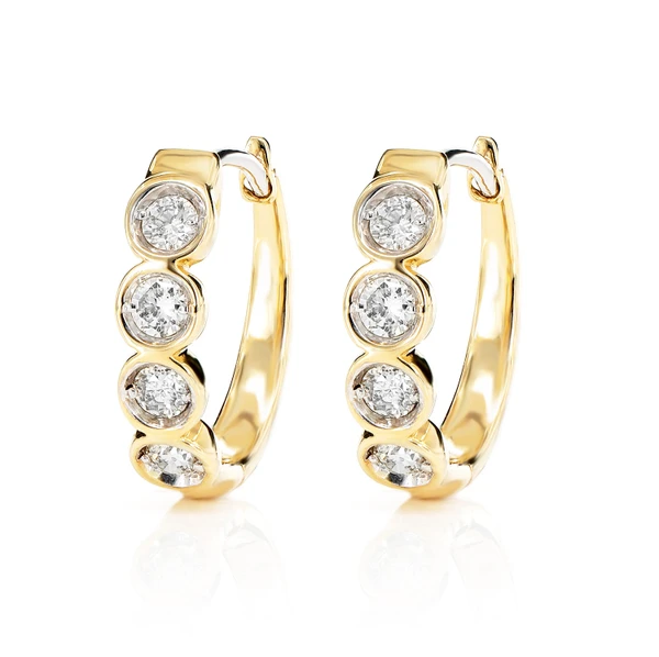 Diamond Solitaire Bezel Hoop Earrings 14k Solid Gold 0.33ctw