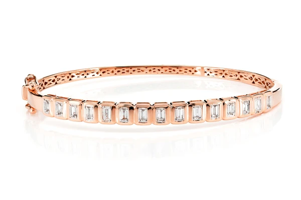 Diamond Bezel Baguette Flex Bangle Bracelet 14k Solid Gold 1.00ctw