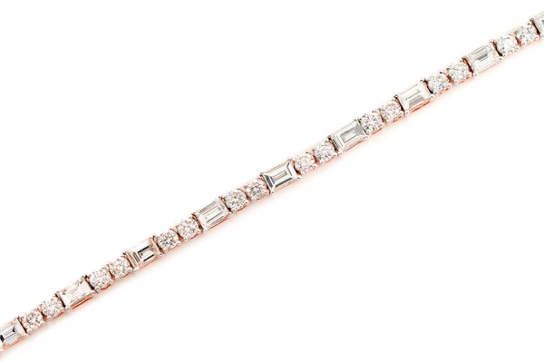 Baguette And Round Diamond Tennis Bracelet 14k Solid Gold 3.50ctw