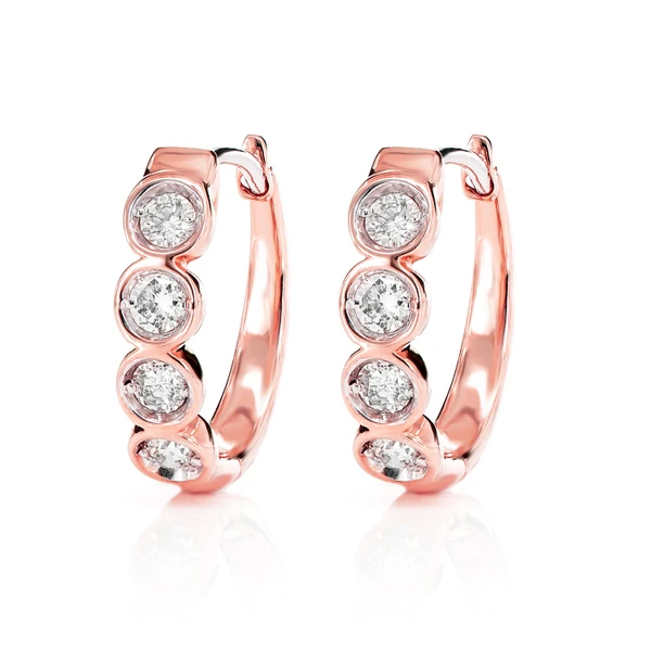 Diamond Solitaire Bezel Hoop Earrings 14k Solid Gold 0.33ctw