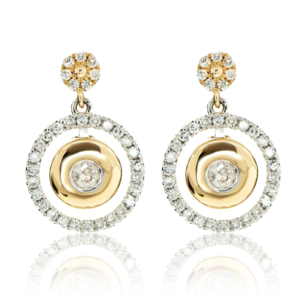 Dangling Diamond Eclipse Halo Earrings 14k Solid Gold 0.50ctw