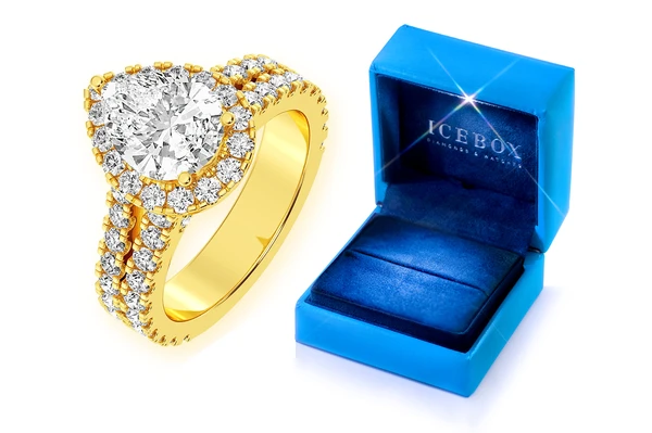 Sphinx - 2.00ct Pear Solitaire - Two Row Split Scallop - Diamond Engagement Ring - All Natural Diamonds
