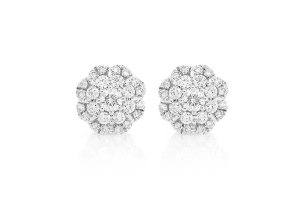Floral Double Halo Diamond Earrings 14k Solid Gold 0.50ctw