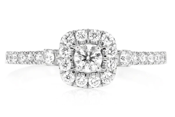 Single Band Diamond Halo Engagement Ring - All Natural - 14k Solid Gold - 0.50ctw