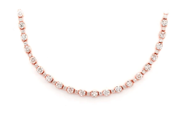 Alternating Small And Large Round Diamond Tennis Necklace Solid Gold 10.15ctw