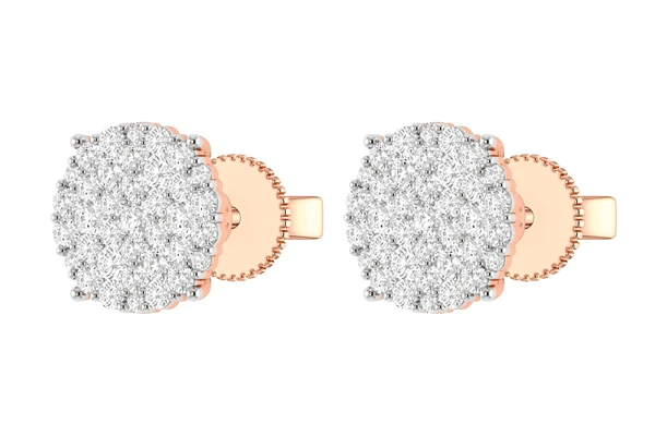 Diamond Disc Cluster Stud Earrings 14k Solid Gold 1.00ctw