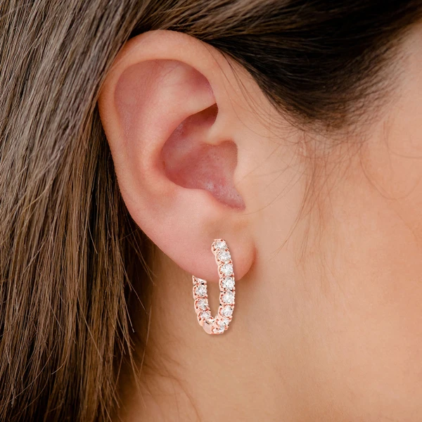 20pt Inside Outside Diamond Hoop Earrings 14k Solid Gold 4.80ctw