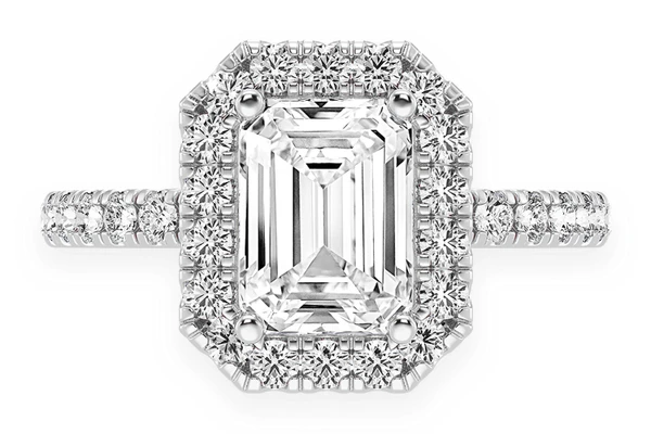 Thav - 1.00ct Emerald Solitaire - Scallop Halo One Row - Diamond Engagement Ring - All Natural Vs Diamonds