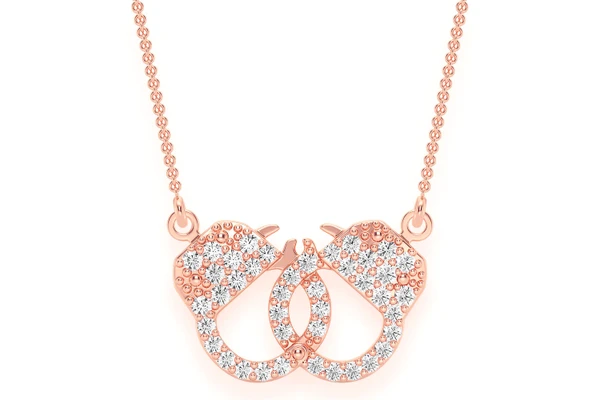 Infinity Handcuffs Diamond Necklace Connected 14k Solid Gold 0.15ctw