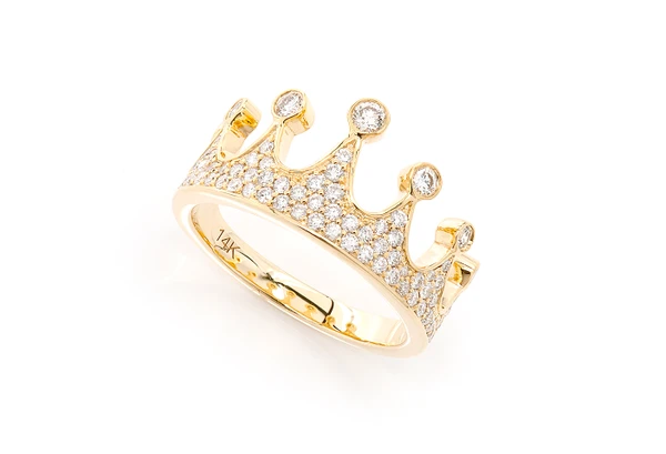 Crown Diamond Ring 14k Solid Gold 0.70ctw