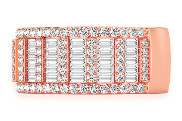 Baguette Round Bar Diamond Band 14k Solid Gold 2.25ctw