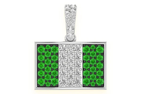 Nigeria Flag Emerald & Diamond Pendant 14k Solid Gold 0.75ctw