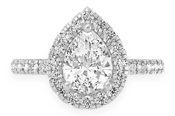 Thav - 1.00ct Pear Solitaire - Scallop Halo One Row - Diamond Engagement Ring - All Natural