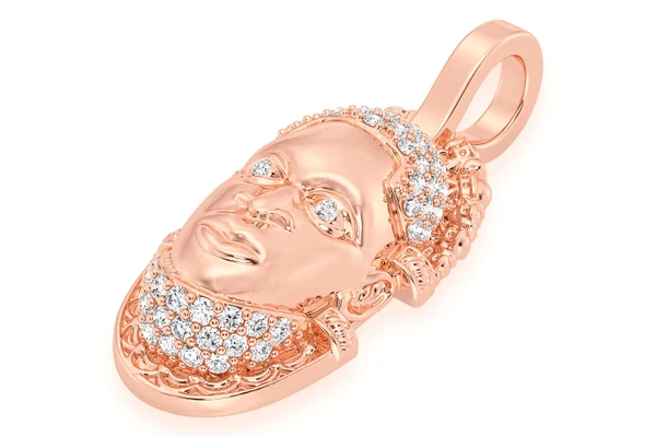 Edo Mask Diamond Pendant 14k Solid Gold 0.25ctw