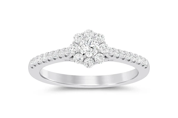 0.50ctw - Floral Halo Cluster - Diamond Engagement Ring - All Natural