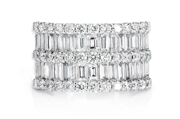 2 Row Baguette & Round Diamond Band Ring 14k Solid Gold 2.65ctw