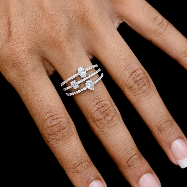 Three Row Multi Shape Diamond Wrap Ring 14k 1.35ctw