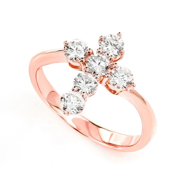 Pointed Cross Diamond Ring 14k Solid Gold 0.90ctw