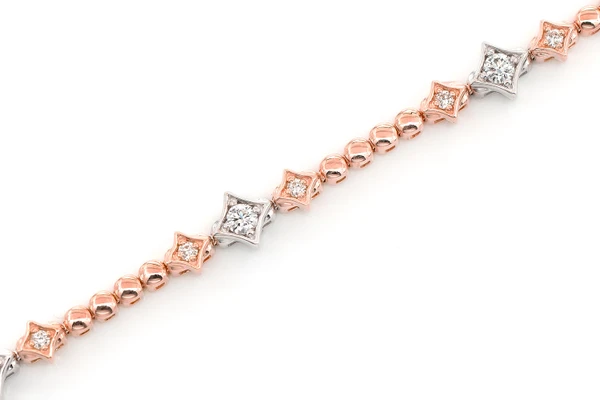 Beaded Four Point Star Trio Bracelet 14k Solid Gold 0.60ctw