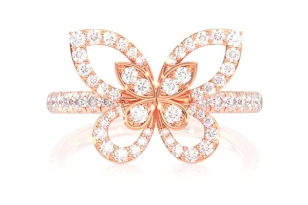 Open Diamond Butterfly Ring 14k Solid Gold 0.50ctw