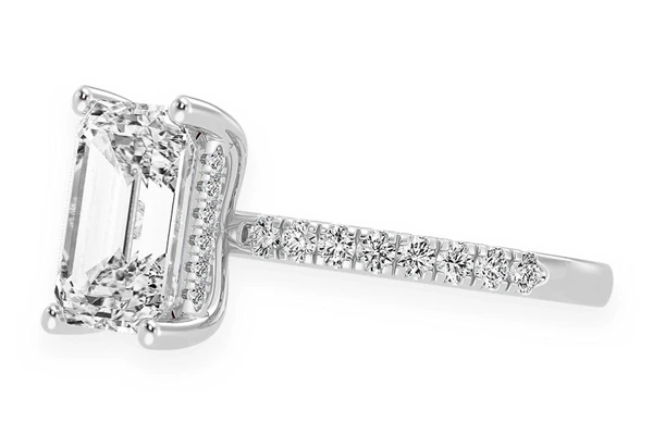 Thinn - 3.00ct Emerald Solitaire - One Row Under Halo - Diamond Engagement Ring - All Natural Vs Diamonds