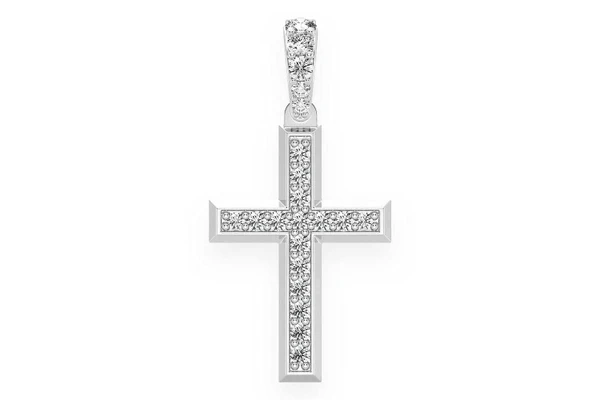 Angled Cross Diamond Pendant 14k Solid Gold 0.33ctw