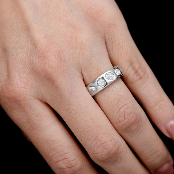 Multi Shape Gypsy Set Diamond Band Ring 14k Solid Gold 0.55ctw