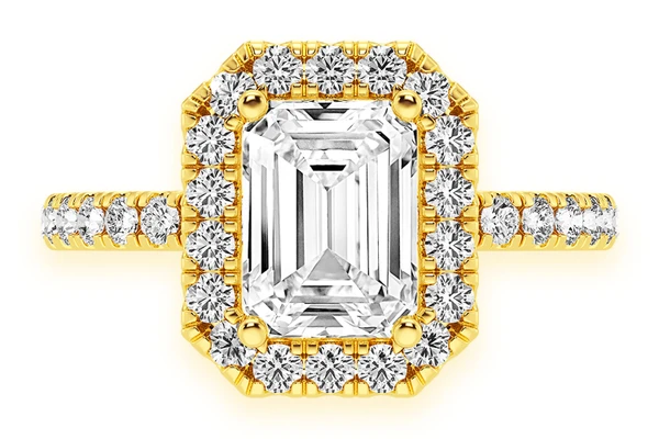 Thav - 1.00ct Emerald Solitaire - Scallop Halo One Row - Diamond Engagement Ring - All Natural Vs Diamonds
