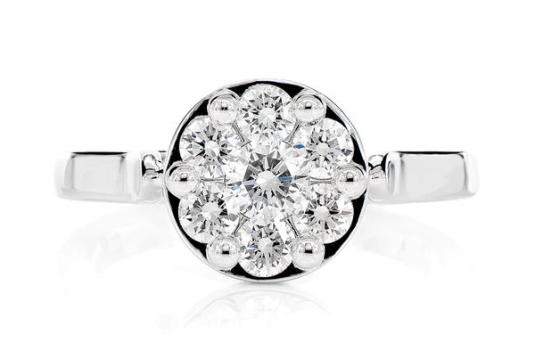 Cathedral Round Cluster Diamond Engagement Ring 14 Solid Gold - All Natural - 0.75ctw