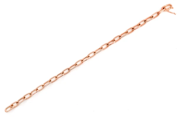 Diamond Pave Enlongated Rolo Link Bracelet 14k Solid Gold 0.70ctw