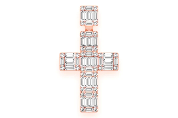  Baguette Cross Diamond Pendant 14k Solid Gold 1.80ctw