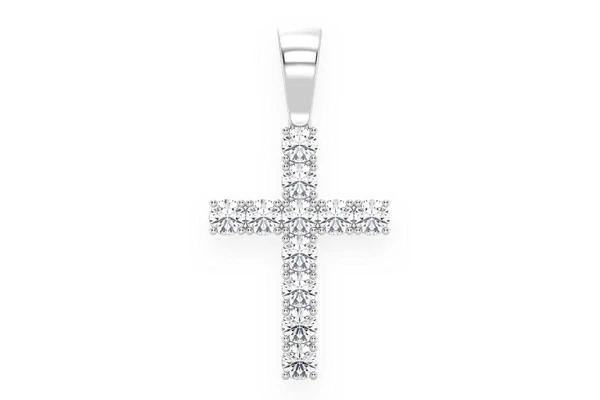 Solitaire Basket Cross Diamond Pendant 14k Solid Gold 3.75ctw