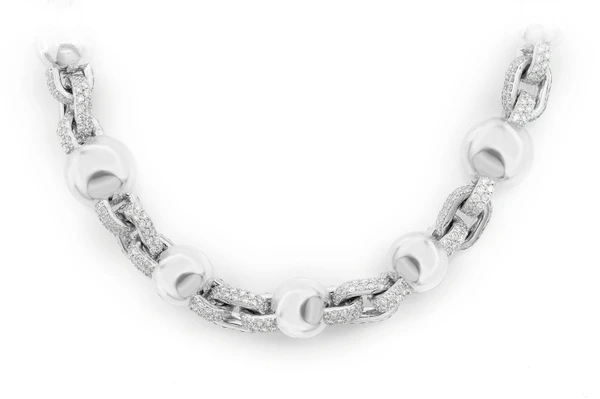 Rolo Beaded Diamond Necklace 14k Solid Gold 30.00ctw