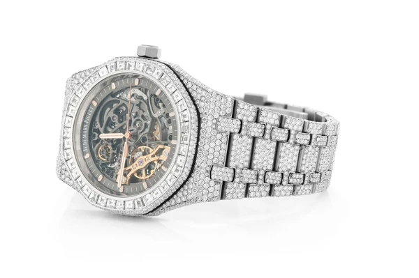 Custom Audemars Piguet Royal Oak Skeleton Steel - 25.00ctw Fully Iced Out