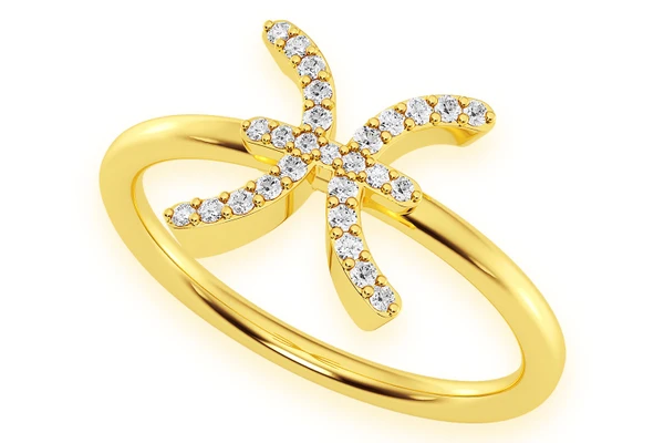 Pisces Zodiac Diamond Ring 14k Solid Gold 0.10ctw 