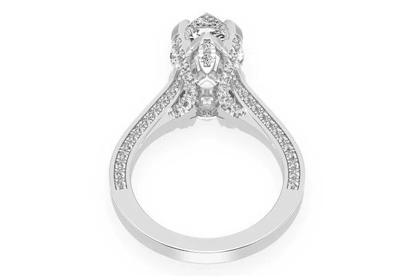 Chant - 3.00ct Pear Shape Solitaire - Deluxe One Row Scallop - Diamond Engagement Ring - Natural Diamonds