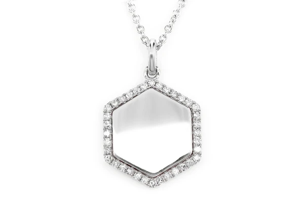 Diamond Halo Hexagon Pendant Necklace Attached 14k Solid Gold 0.15ctw 