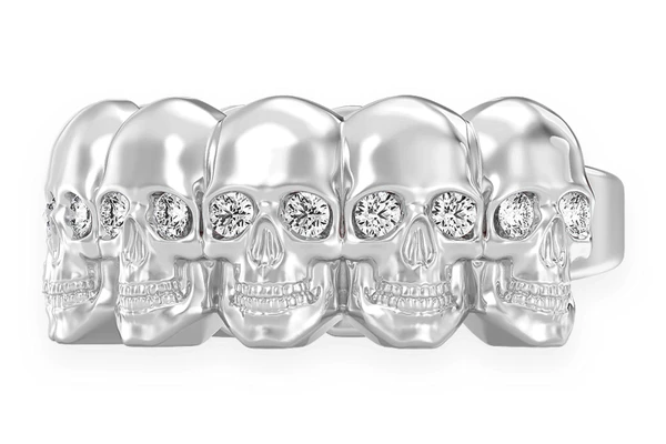Nine Skulls Diamond Ring 14k Solid Gold 0.40ctw