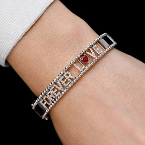 Forever Love Diamond And Ruby Bracelet 14k Solid Gold 