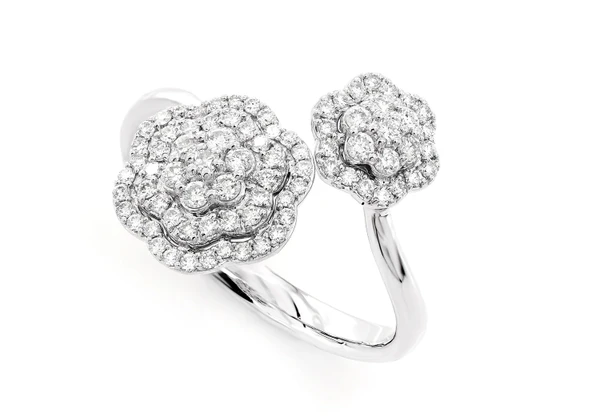 Floral Double Halo Diamond Ring 14k Solid Gold 0.40ctw